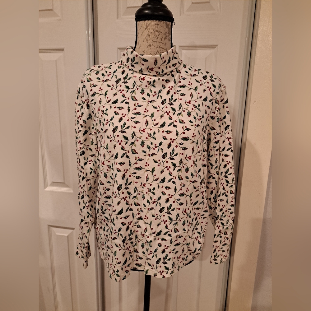 Holiday Edition Christmas Turtle Neck - Xmas Holly Leaves - Sz XL - USED